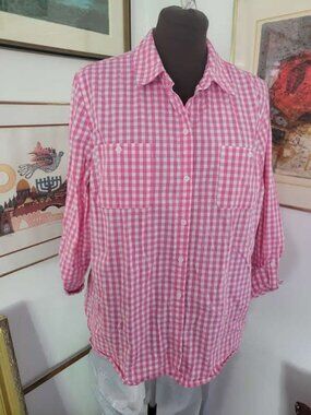 Croft & Barrow Pink Checkered Hot PInk Shirt Size XL